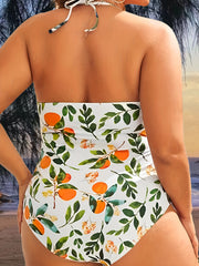 Lemon Print Backless One Piece Swimsuit