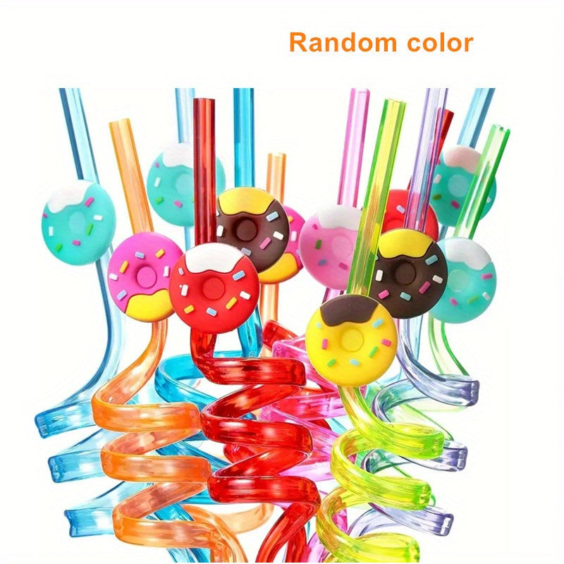 4pcs Donut Straws Reusable Plastic Straws for Kids' Donut Party Decorations