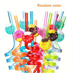 4pcs Donut Straws Reusable Plastic Straws for Kids' Donut Party Decorations