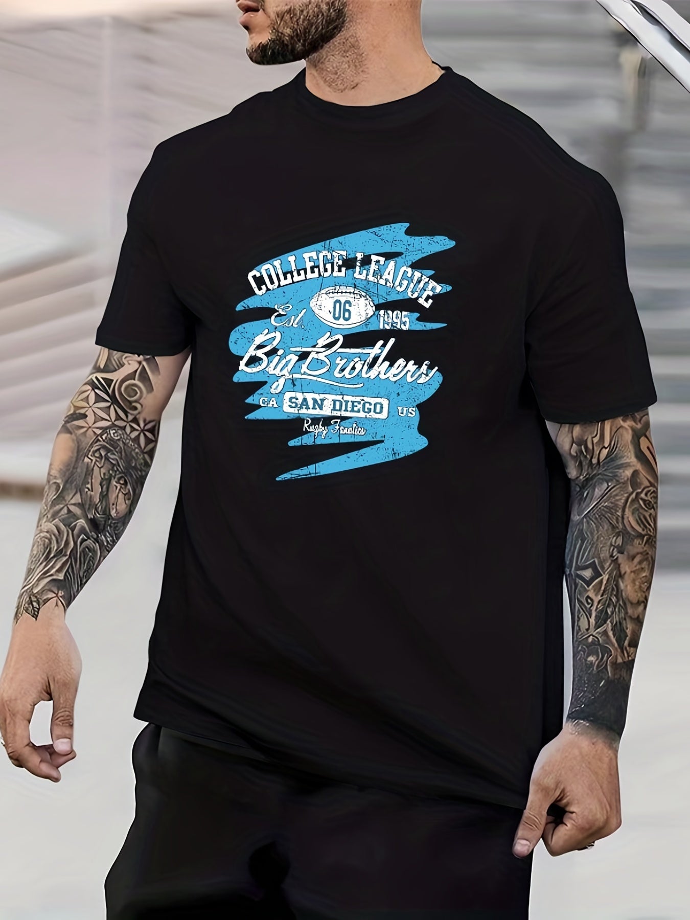 Tropical Retro Letter Print Men's Graphic Crew Neck T shirt
