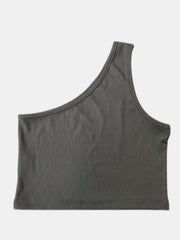 One Shoulder Solid Top Sexy Versatile Summer Slim Sleeveless