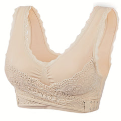 Lace Wireless Sports Bra Criss Cross Side Buckle Tank Bra
