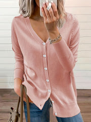 Solid V Neck Button Cardigan Long Sleeve Casual Cardigan