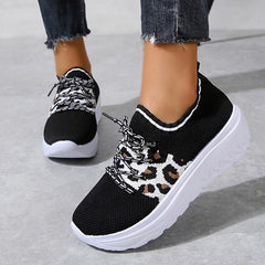 Leopard Stripe Flying Woven Sneakers Soft Sole Shoes