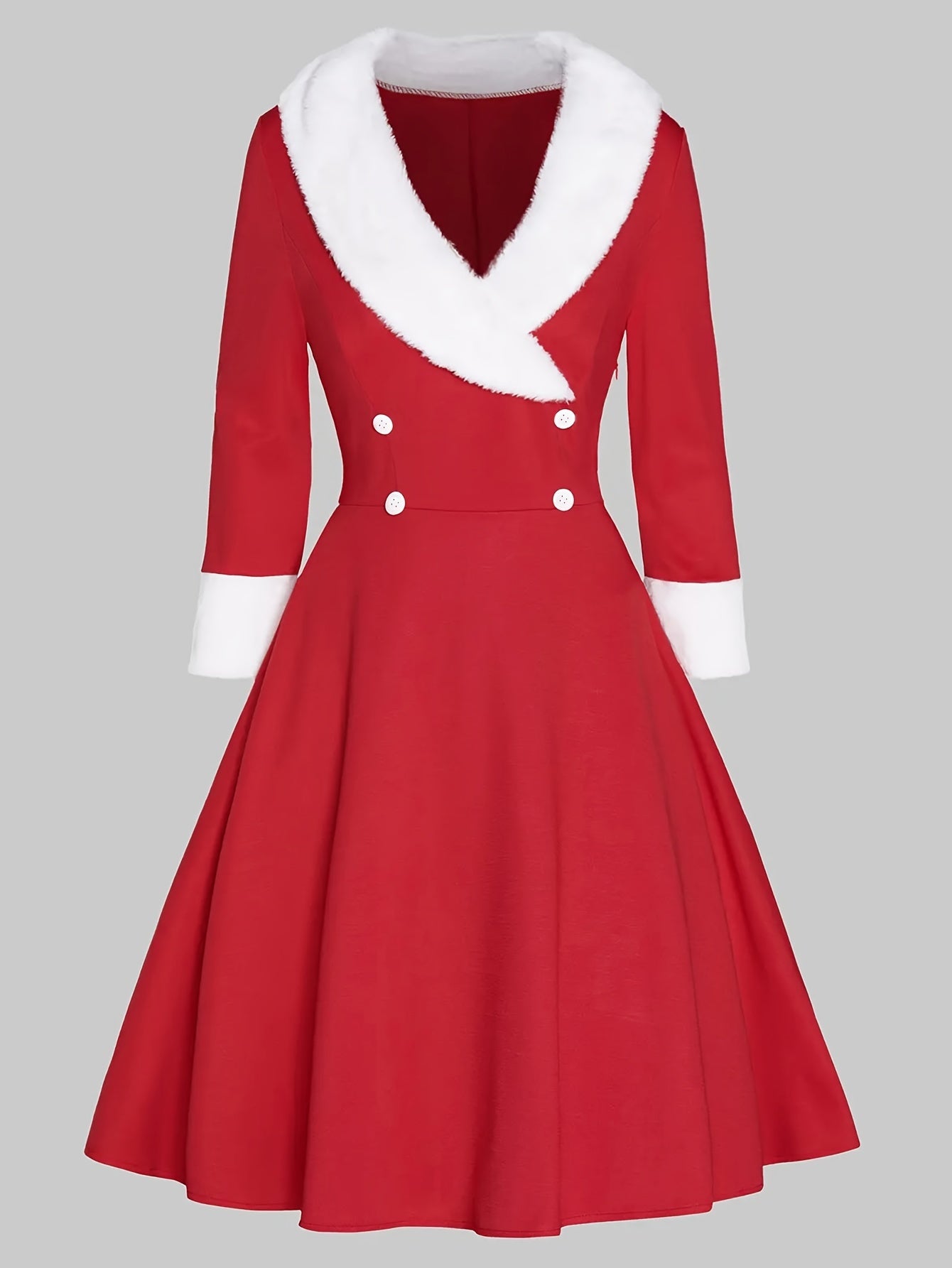Retro Dress Women's Plus Colorblock Fleece Button Decor Long Sleeve