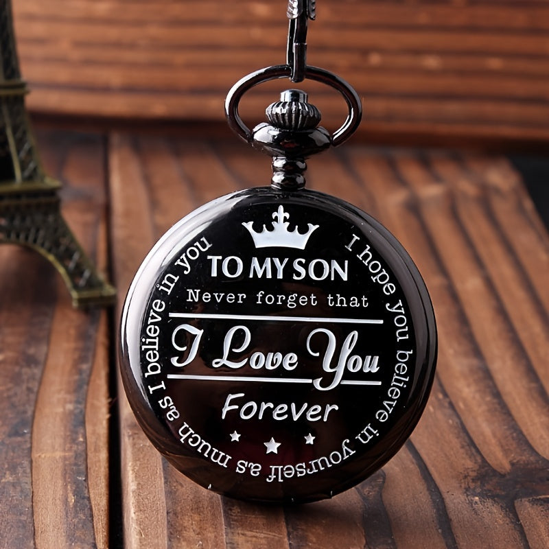 Round Pocket Watch I LOVE YOU Print Electronic Watch With Chain For Son
