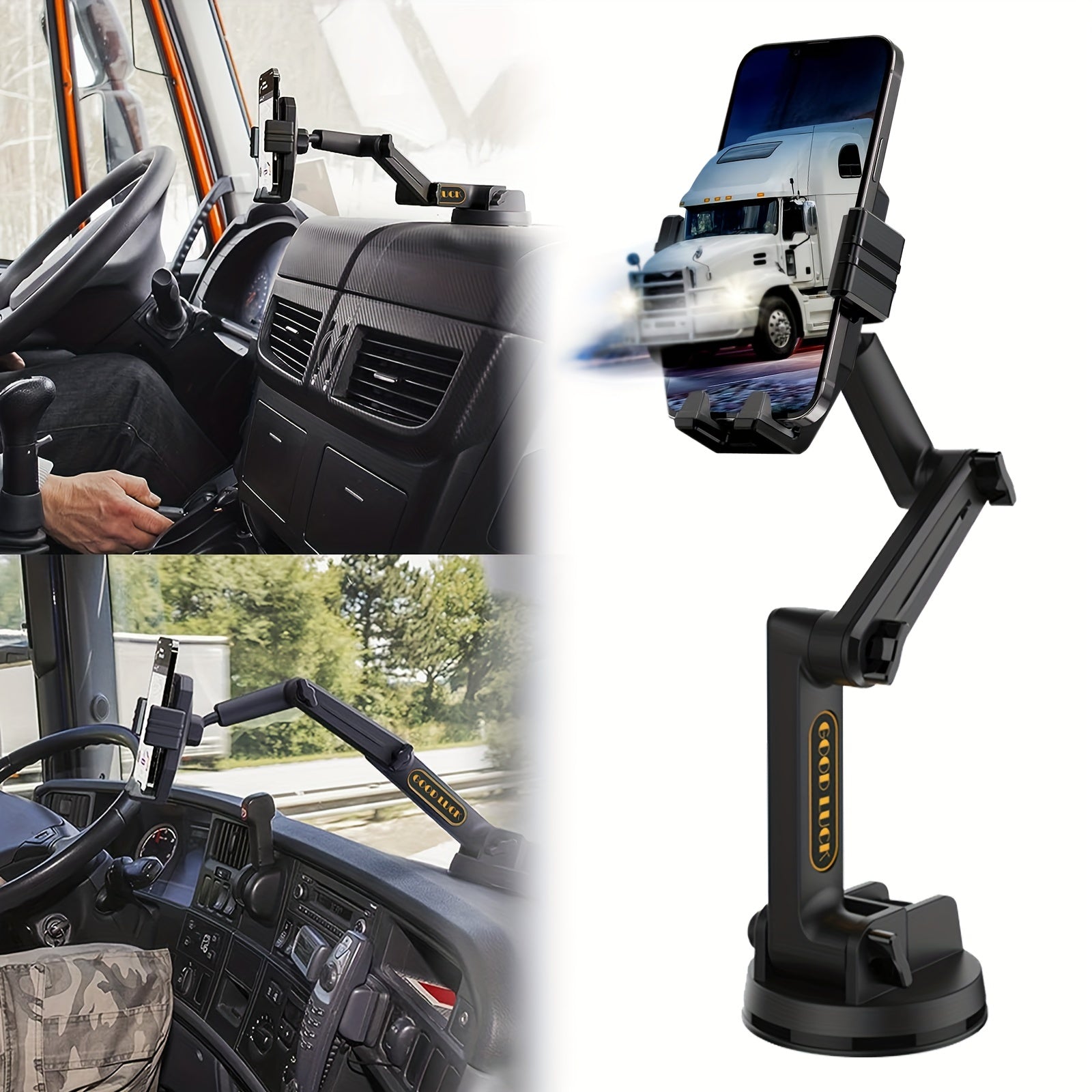 Truck Phone Holder Heavy Duty Phone Mount Long Arm Suction Cup & Stable