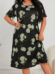 Nightdress Women's Plus Floral Print Short Sleeve Tee Sleep Dress