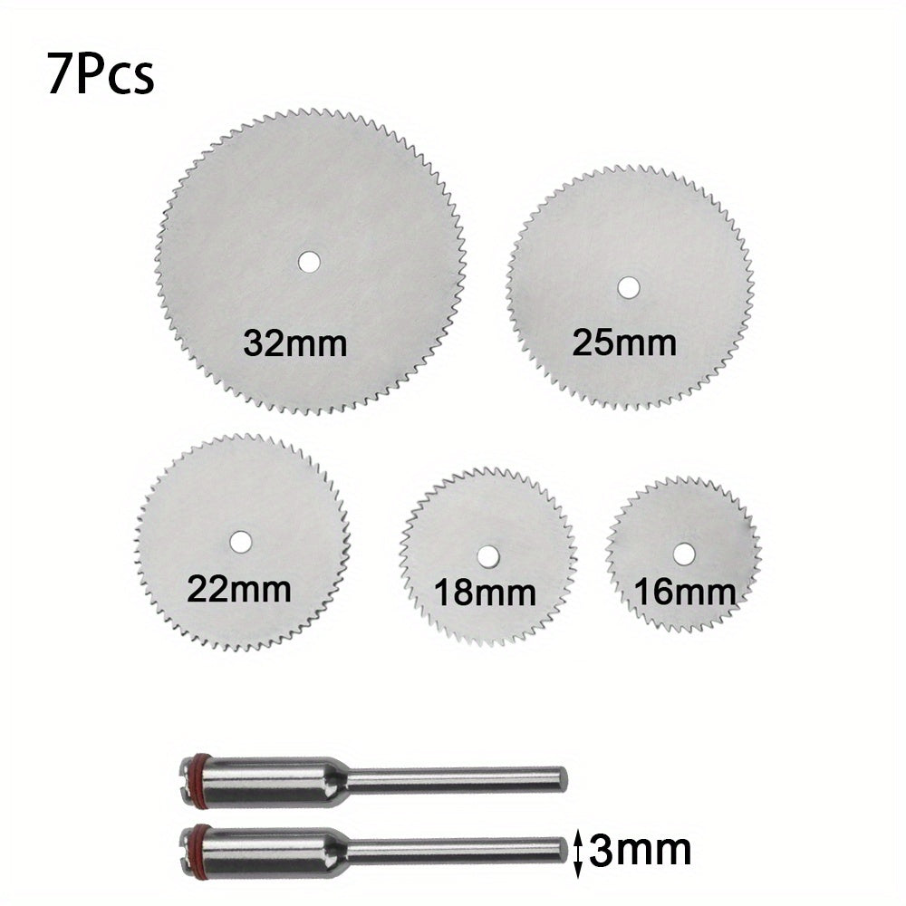 7pcs Stainless Steel Cutting Disc Set with 2 Mandrels for Rotary Tools