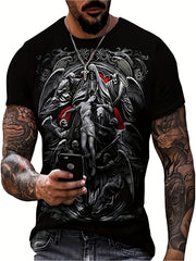 Gothic Skeleton Graphic T-shirt for Men Vintage 3D Print Stretchy Crew Neck