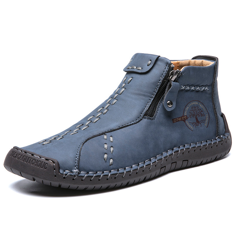 Men's Stitched Zipper Decor Boots Wear resistant Non Slip Outdoor Casual
