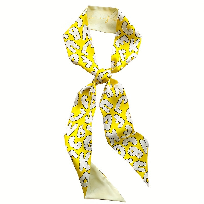 Yellow Floral Print Skinny Scarf Head Hair Ribbon Handbag Wrap Neckerchief