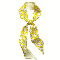 Yellow Floral Print Skinny Scarf Head Hair Ribbon Handbag Wrap Neckerchief