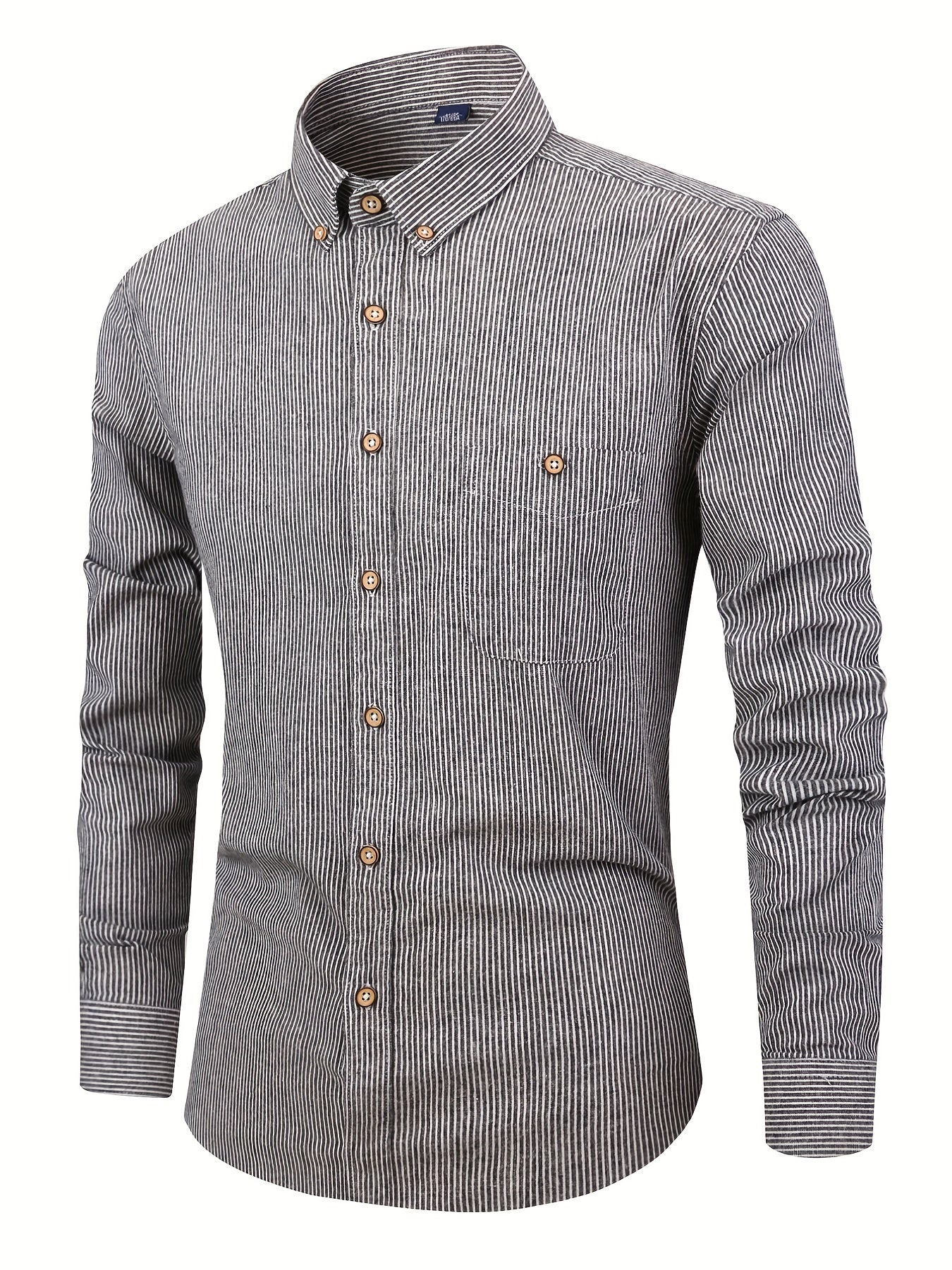 Stripe Print Men s Casual Long Sleeve Shirt With Pocket