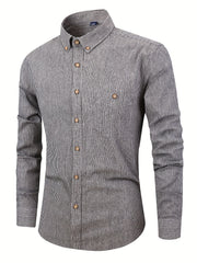 Stripe Print Men s Casual Long Sleeve Shirt With Pocket