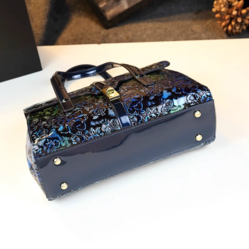 Hand Painted Floral Crossbody Bag with Golden Tone Hardware