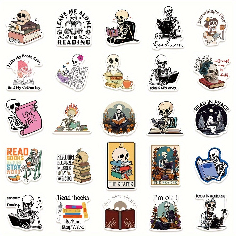 50pcs Skull Reading Series Stickers Helmet Skateboard Waterproof DIY Decoration