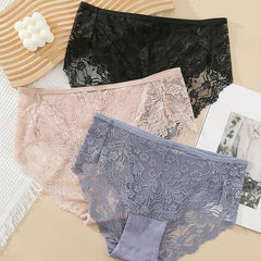 3pcs Lace Panel Bikini & High Waist Panties Set