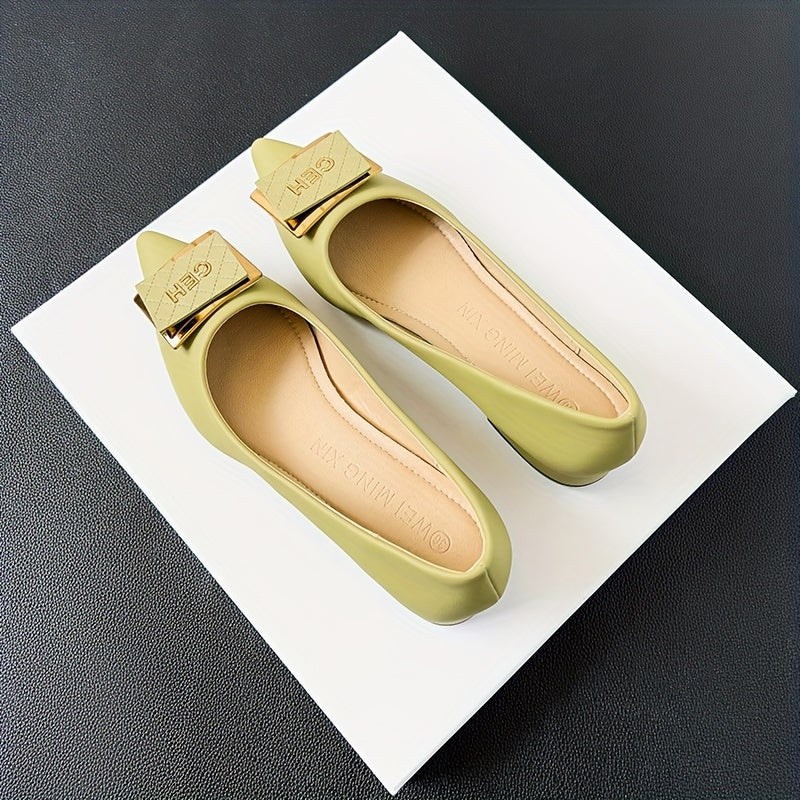 Metallic Decor Flat Shoes Slip On Point Toe Low Shallow Mouth Soft Shoes