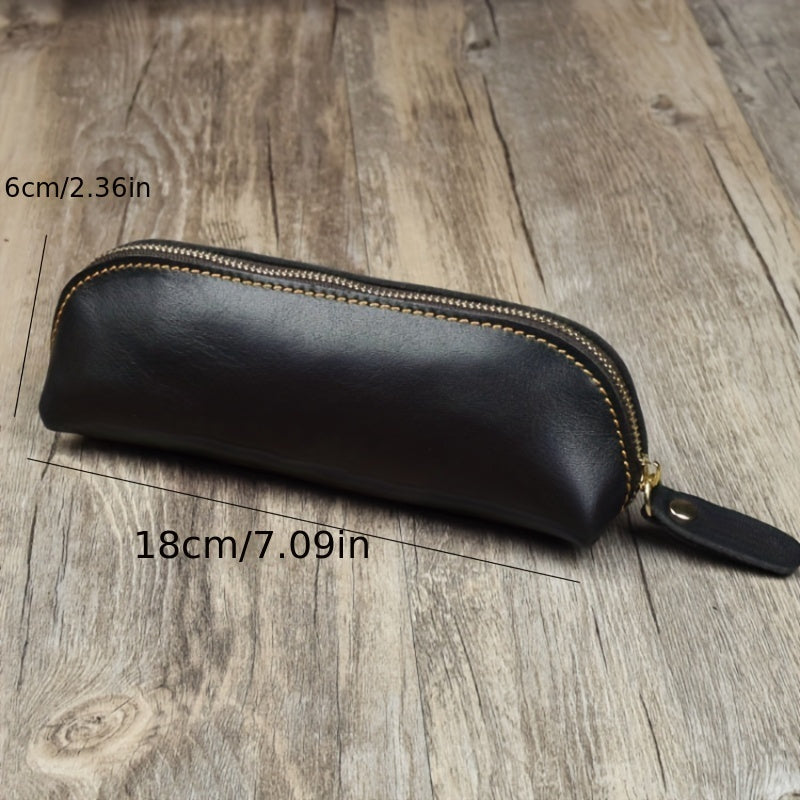 Faux Leather Pencil Bag Retro Stationery Holder Pen Case Storage