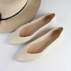 Women's Pointed Toe Ballet Flats Soft Sole Slip On Knit Shoes