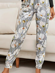 Floral Print Lounge Set Crew Neck Top & Pants Women's Loungewear