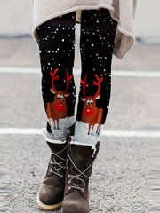 Women's Plus Reindeer Print Leggings High Rise Stretch Leggings