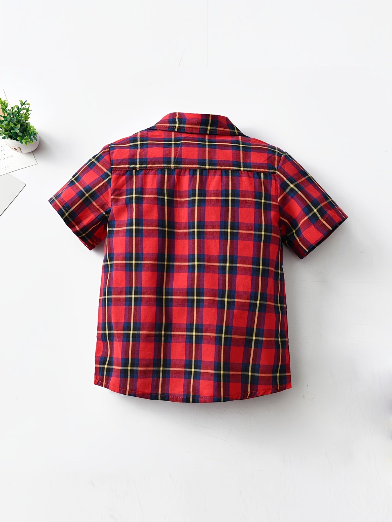 Boys Red Plaid Short Sleeve Shirt