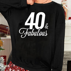 Casual Lounge Top Women's Plus Number & Letter Print