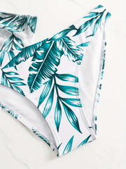 Tropical Leaf Print Tie Back Halter Bikini Set