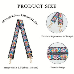 Retro Flower Pattern Bag Strap Replacement Wide Shoulder Bag Strap