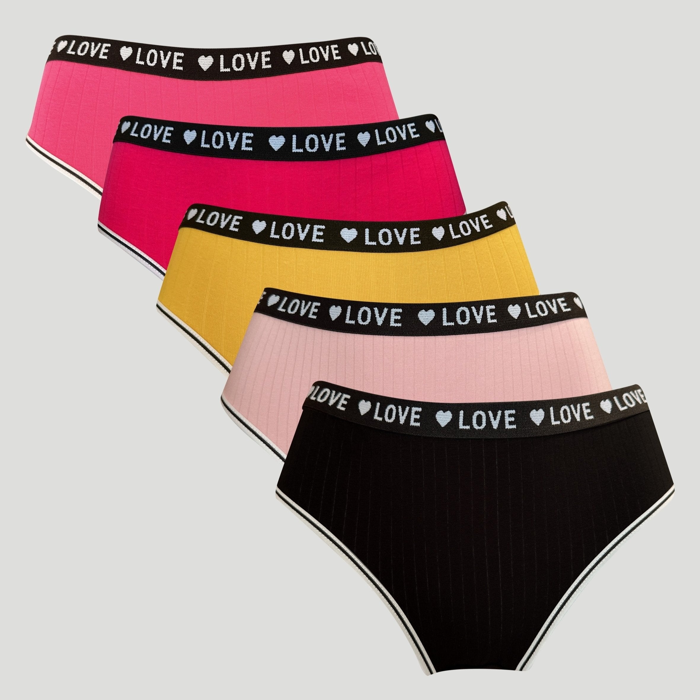5 Pack Plus Size Panties Set Women's Plus Low Waist Ribbed Letter Tape