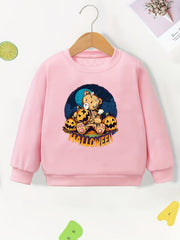Halloween Bear Graphic Girls Sweatshirt Casual Comfort Fit Kids Pullover