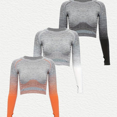 Women's Activewear 3 Long Sleeves T Shirts Round Neck Mid Stretch Thumb Hole
