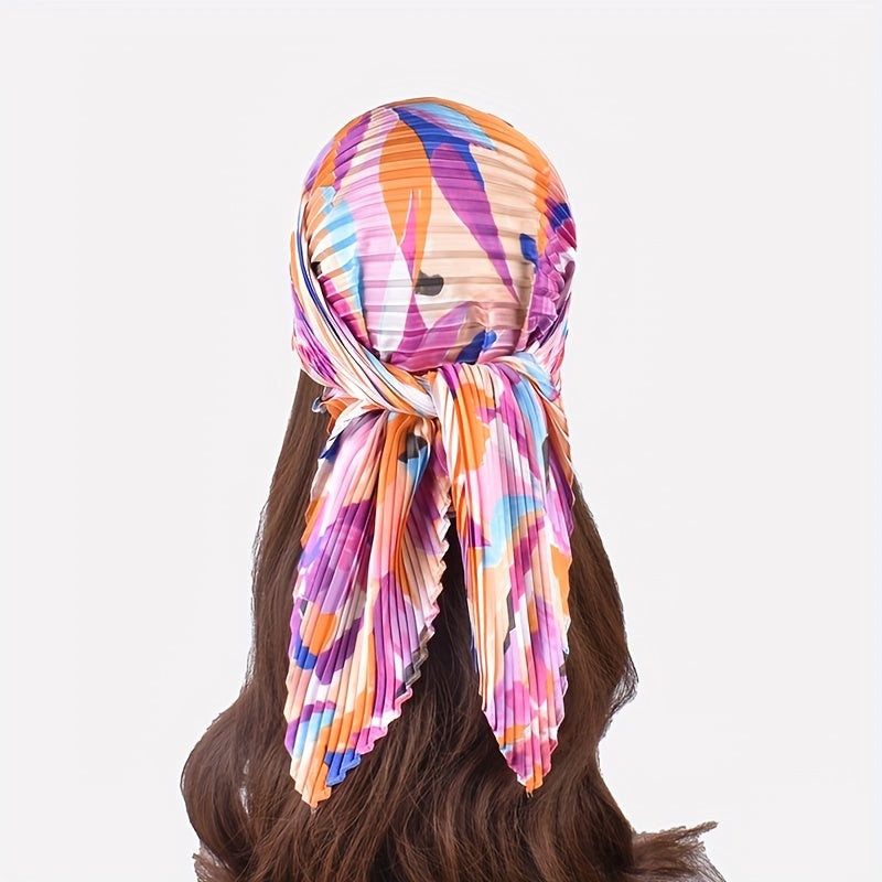 Pleated Tie Dye Bandana Flower Print Square Scarf Woman Shawl