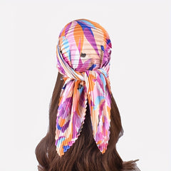 Pleated Tie Dye Bandana Flower Print Square Scarf Woman Shawl