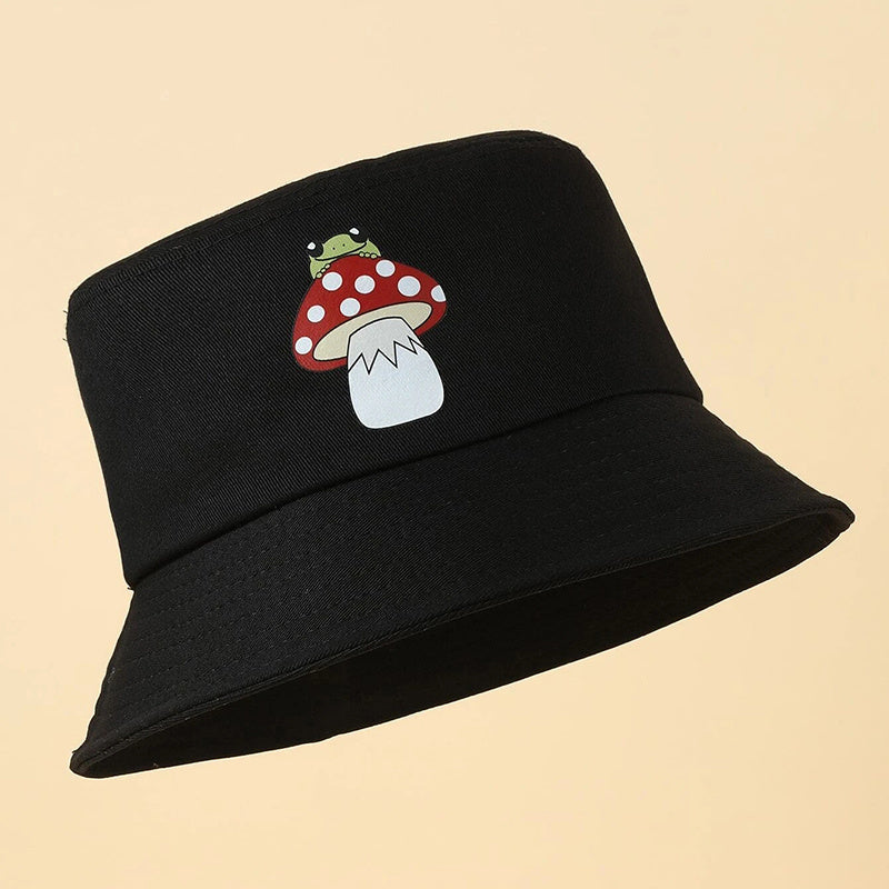 Mushroom Frog Bucket Hat Solid Print Beach Sun Hat Outdoor Lightweight Travel