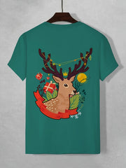 Christmas Reindeer Print T shirt Men's Casual Street Style Tee Shirt