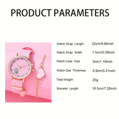 2pcs Quartz Watch Set for Girls, Cartoon Design Wrist Watch