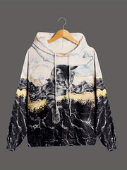 Cat Print Hooded Sweatshirt Women's Sporty Sweatshirts