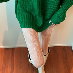 Elastic Argyle Jacquard Pantyhose High Waist Semi Sheer Footed Stockings