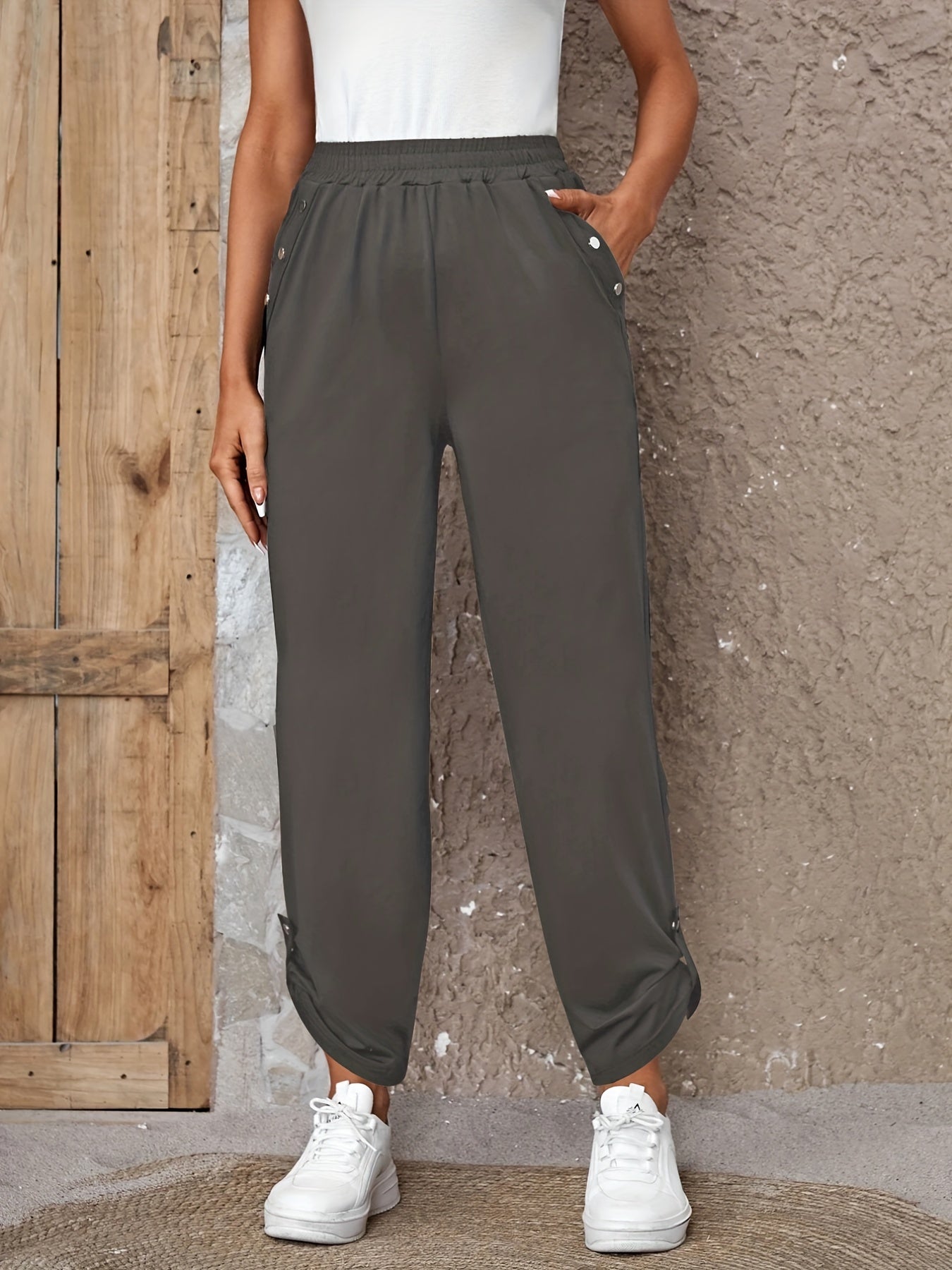Ruched Elastic Waist Long Versatile Pants Women's Clothing