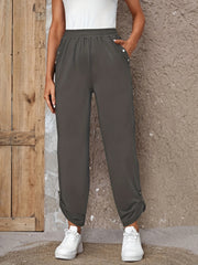 Ruched Elastic Waist Long Versatile Pants Women's Clothing