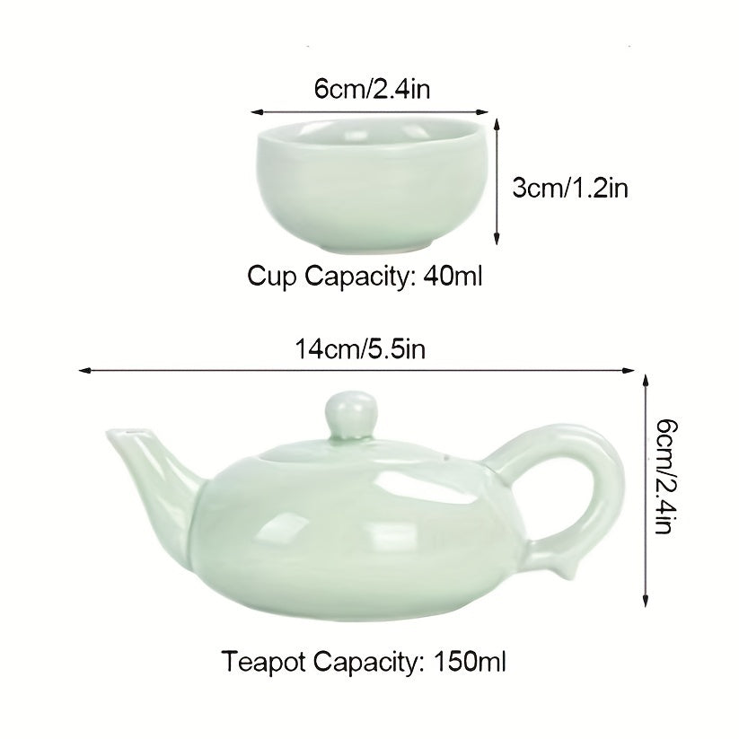 Celadon Tea Set with Koi Fish Teapot and Creative Tea Cups