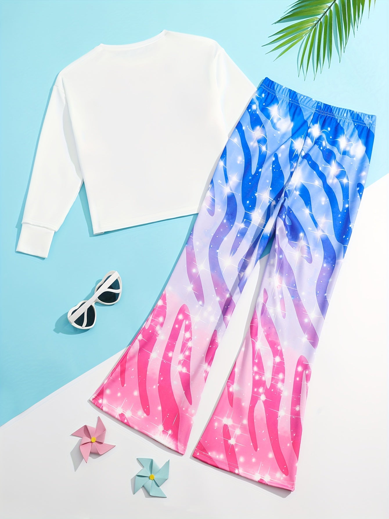 Girls Peacock Graphic 2pcs Outfits Comfy Sets For Spring Fall Sports Gift