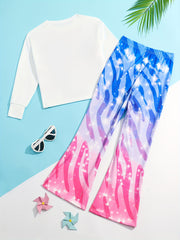 Girls Peacock Graphic 2pcs Outfits Comfy Sets For Spring Fall Sports Gift