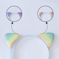 Sparkling Rainbow Cat Ears Headband Assorted Colour Fancy Dress