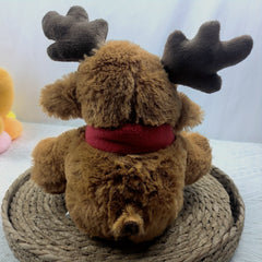 Christmas Reindeer Plush Toy Stuffed Animal with Antlers, Nose, and Scarf