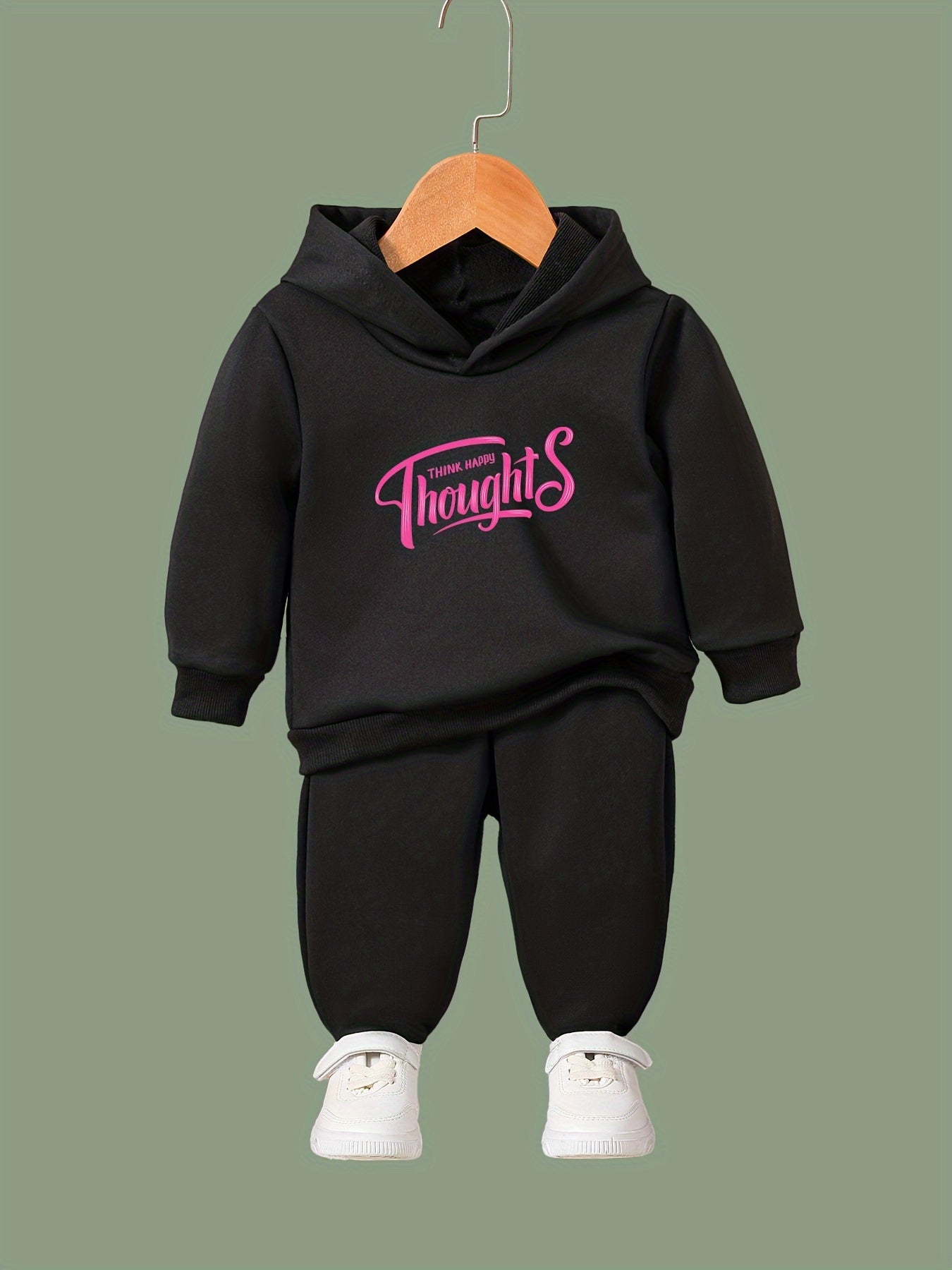 OERYUI 2pcs THINK HAPPY THOUGHTS Hoodies Pants Set Spring Fall Sports Gift