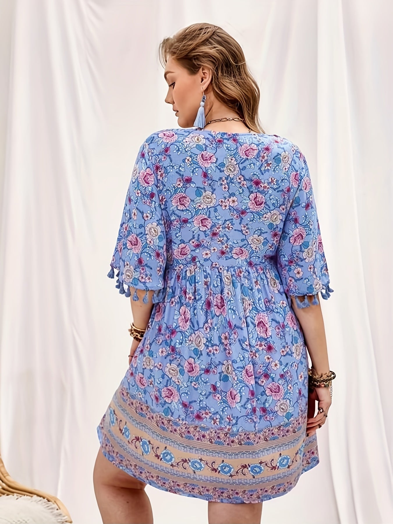 Plus Size Boho Dress Women's Plus Floral Print Short Sleeve